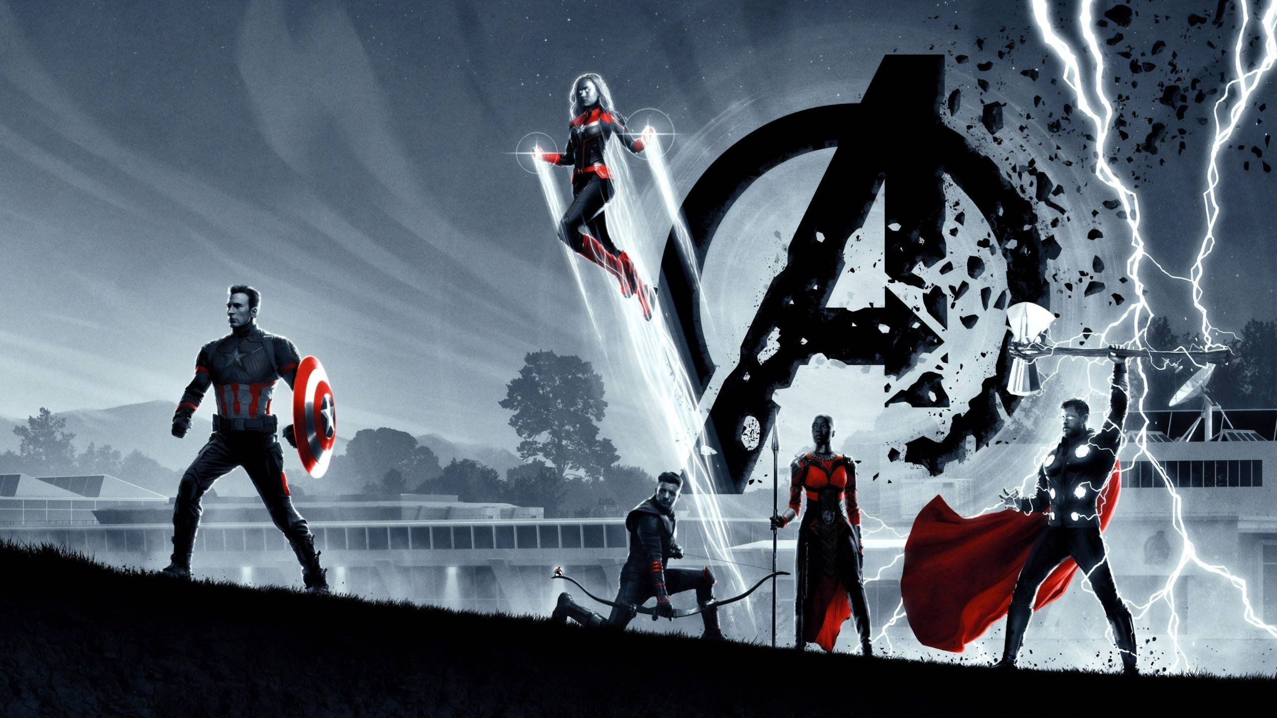 2560x1440 Marvel Destroyed Avengers Logo Background