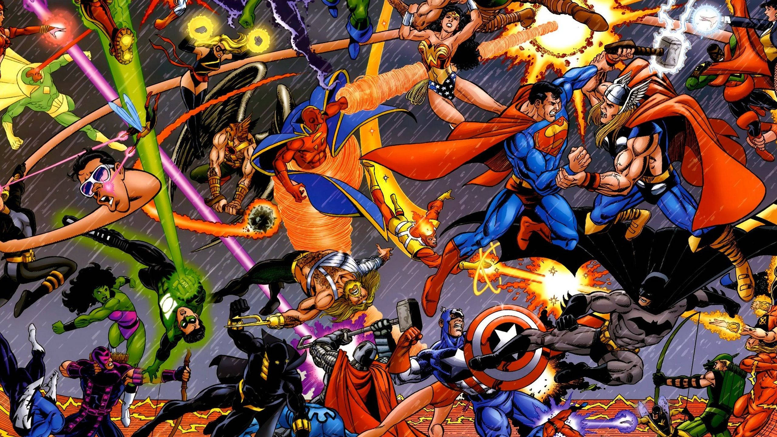 2560x1440 Marvel Fighting Dc Heroes Background