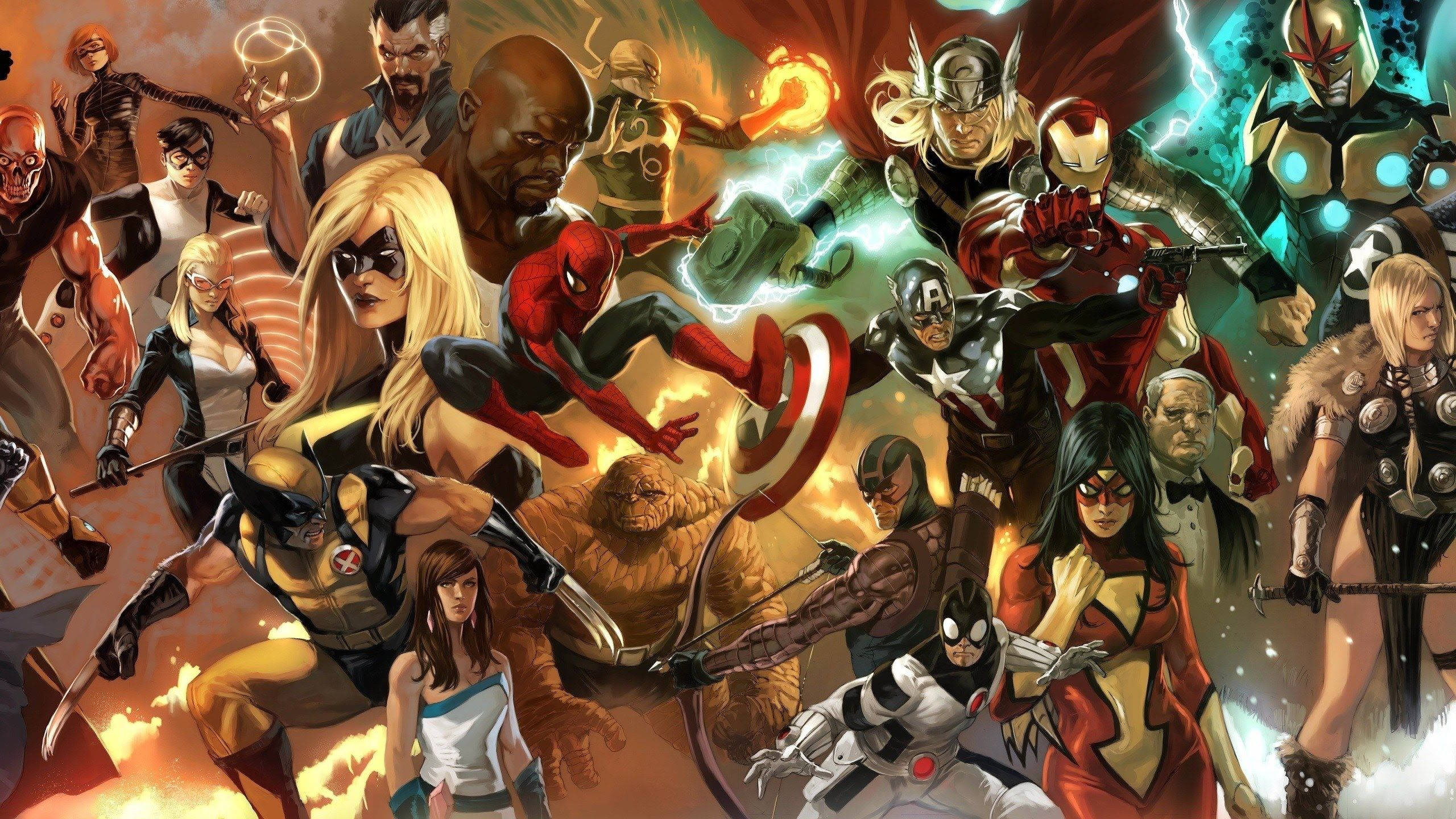 2560x1440 Marvel Heroes Fire Aesthetic Background
