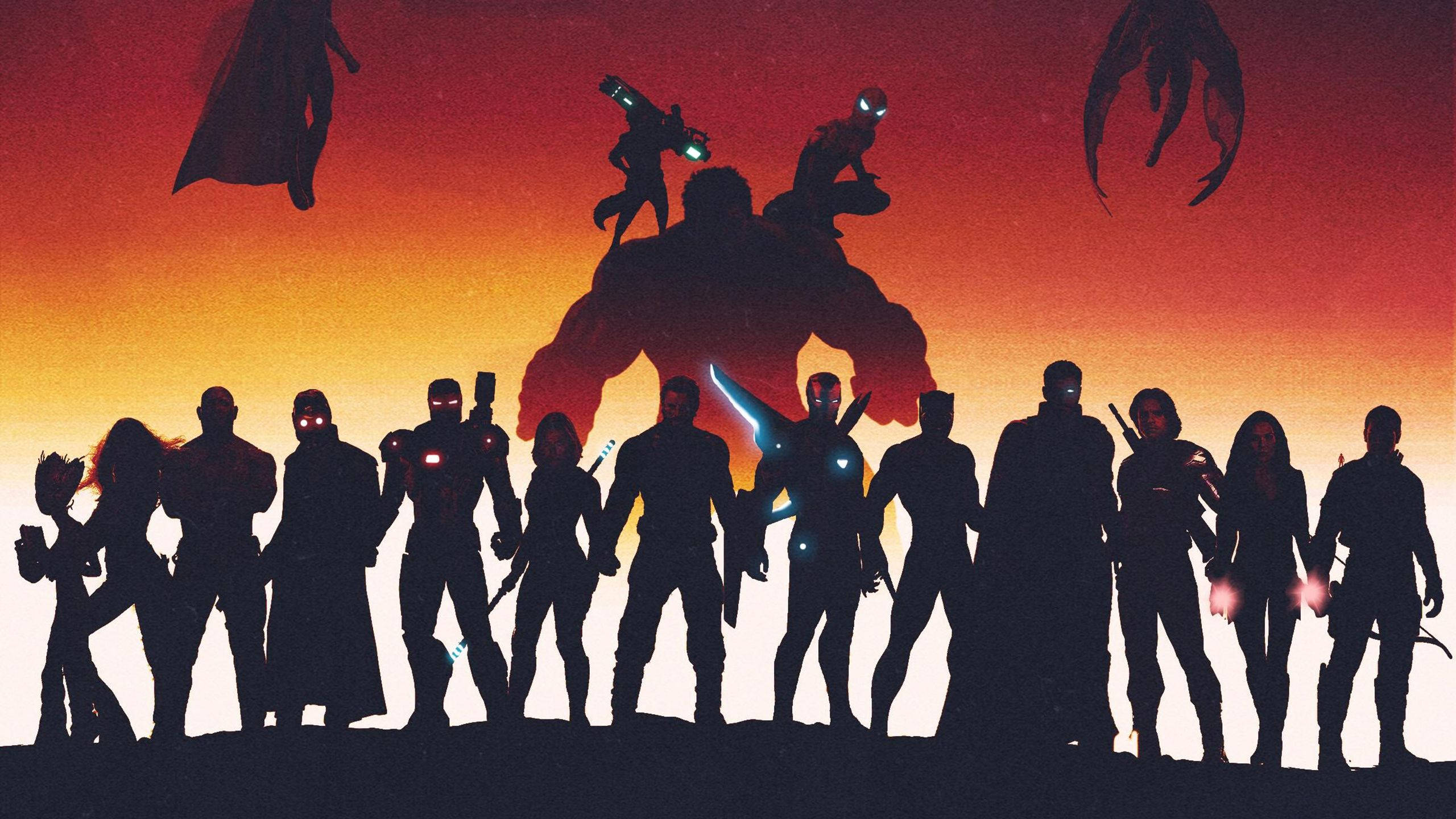 2560x1440 Marvel Heroes Silhouettes Background