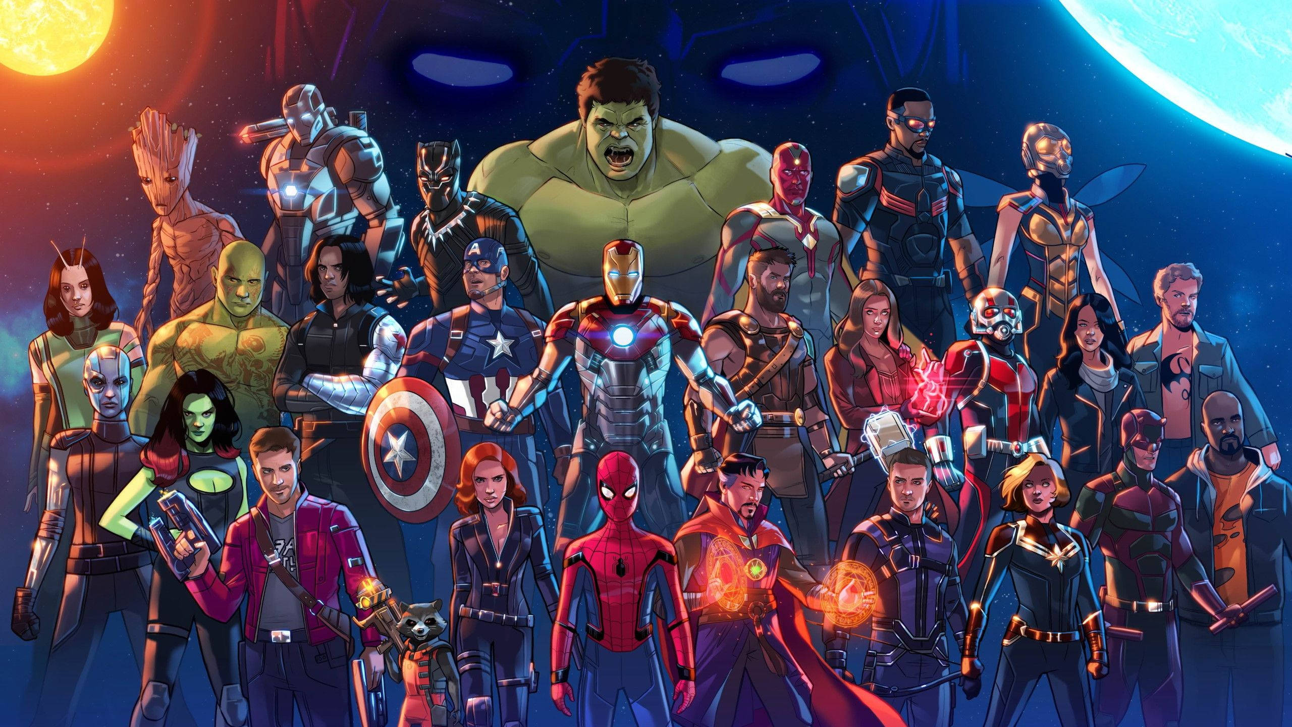 2560x1440 Marvel Mcu Heroes Drawing Background