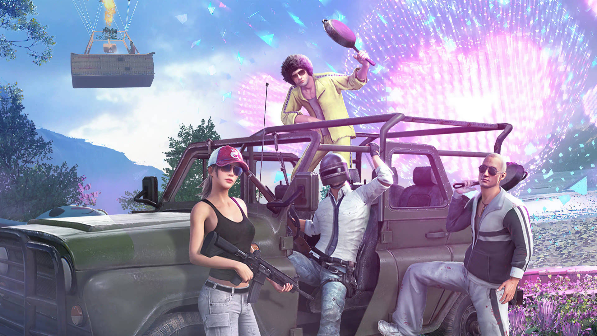 2560x1440 Pubg Celebrating In Uaz Background