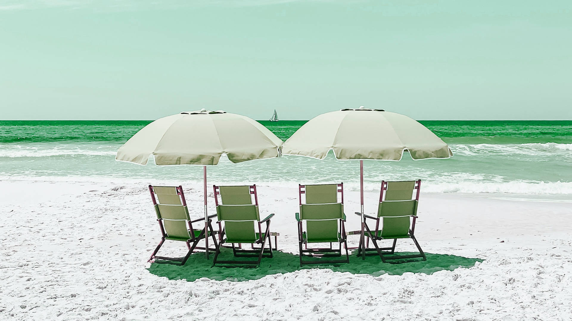 2560x1440 Summer Beach Chairs And Umbrellas Background