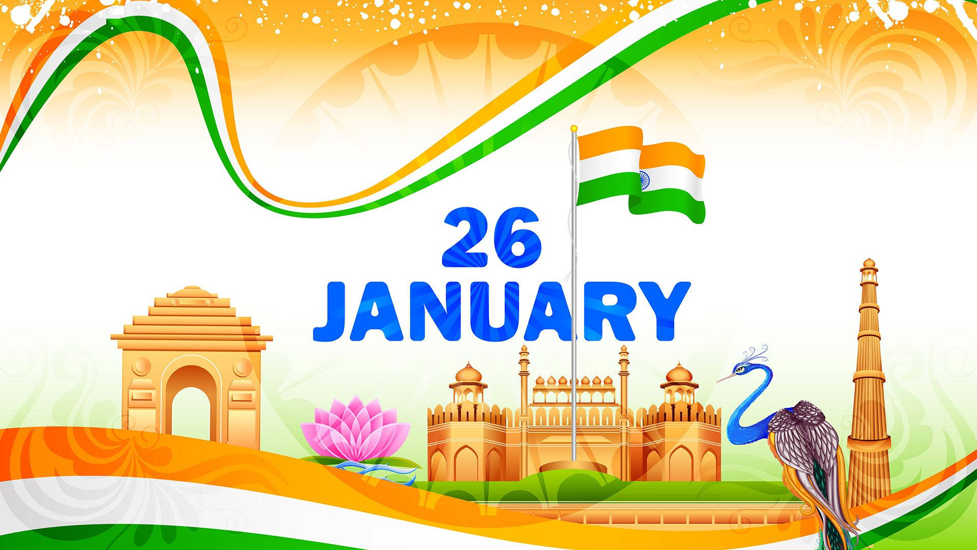 26 January India Republic Holiday With Historical Structures Background