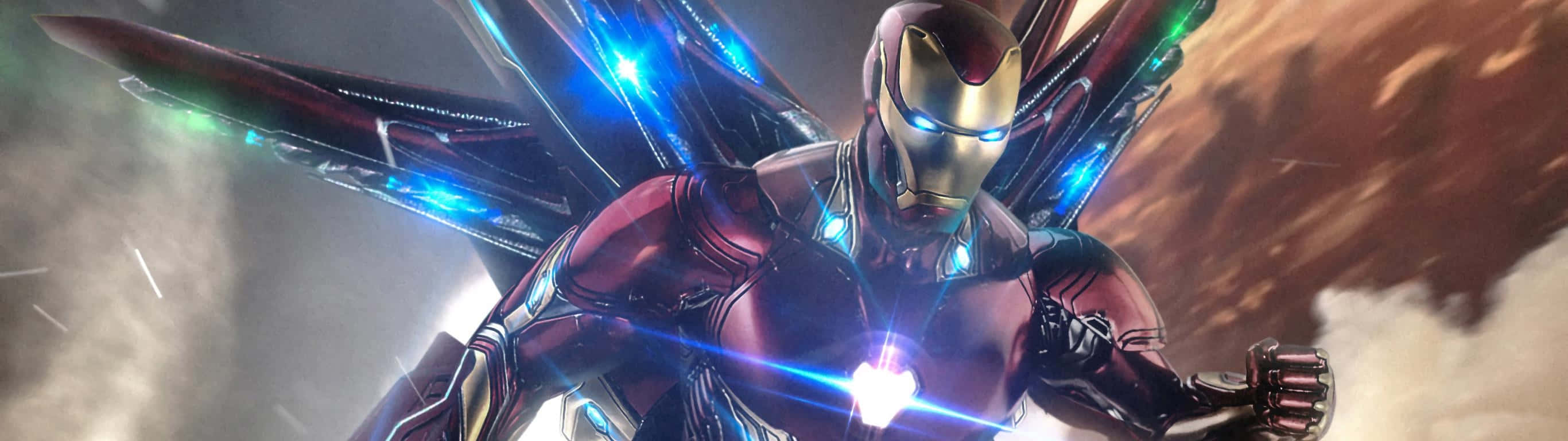2732 X 768 Iron Man Suit Wings Background