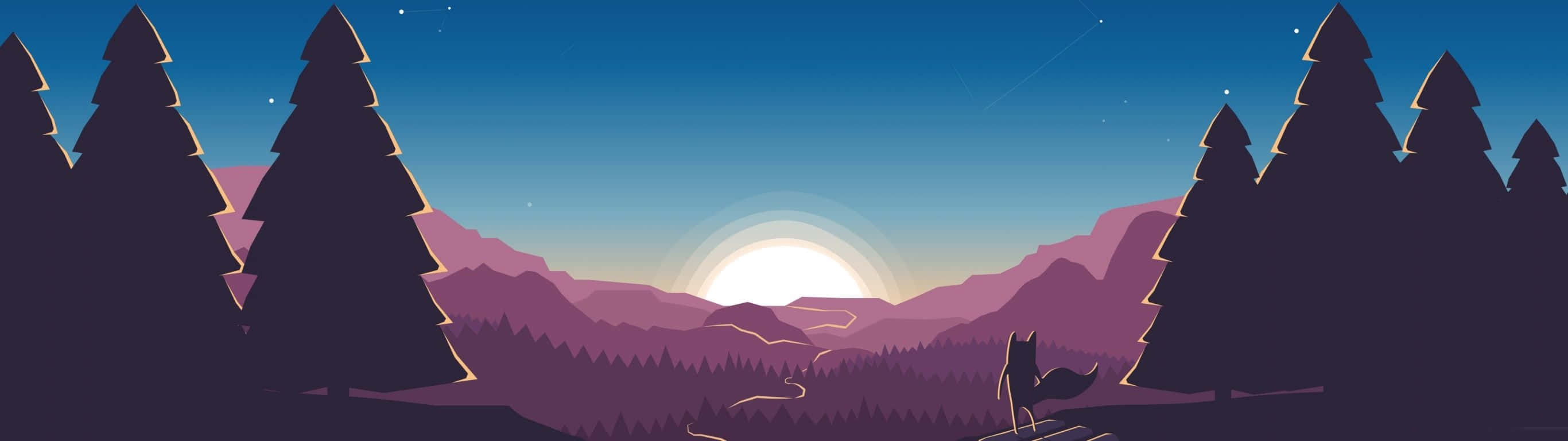 2732 X 768 Sunset Silhouette Background