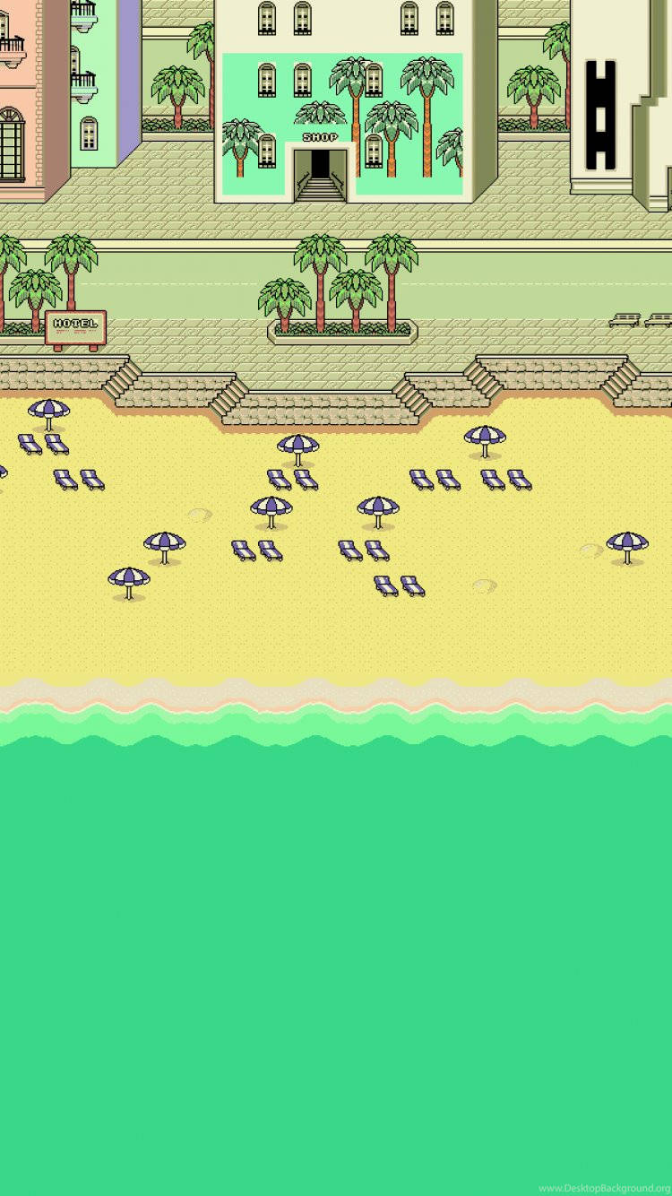 2d Beach Shore In Earthbound Background