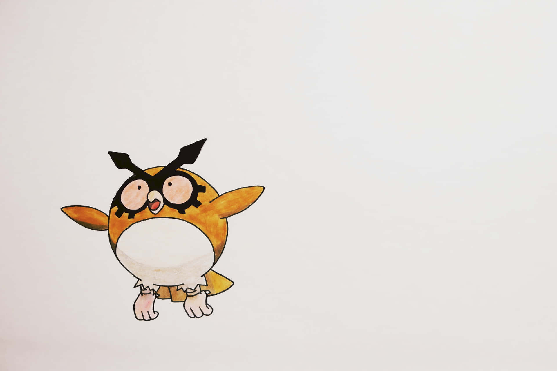 2d Hoothoot Drawing On White Background Background