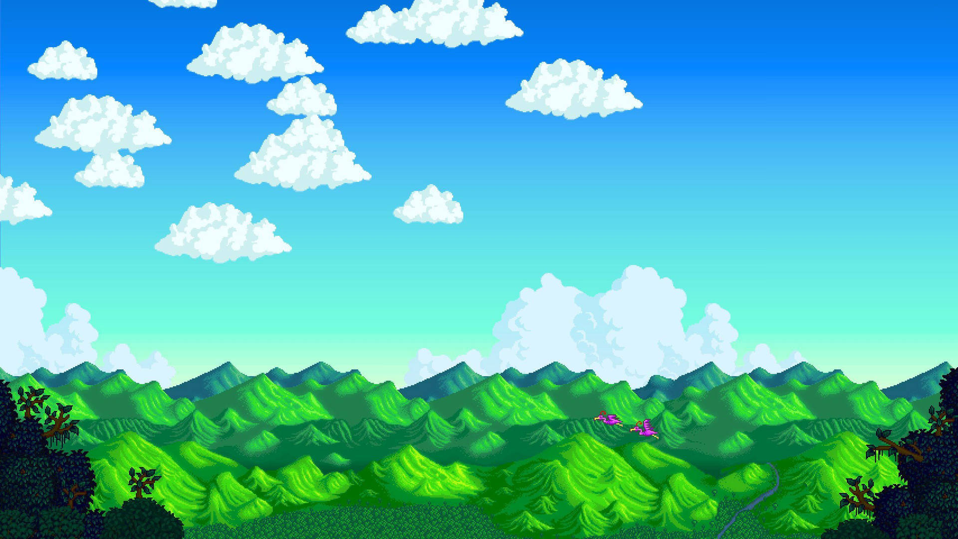 2d Stardew Valley Mountains And Sky Background