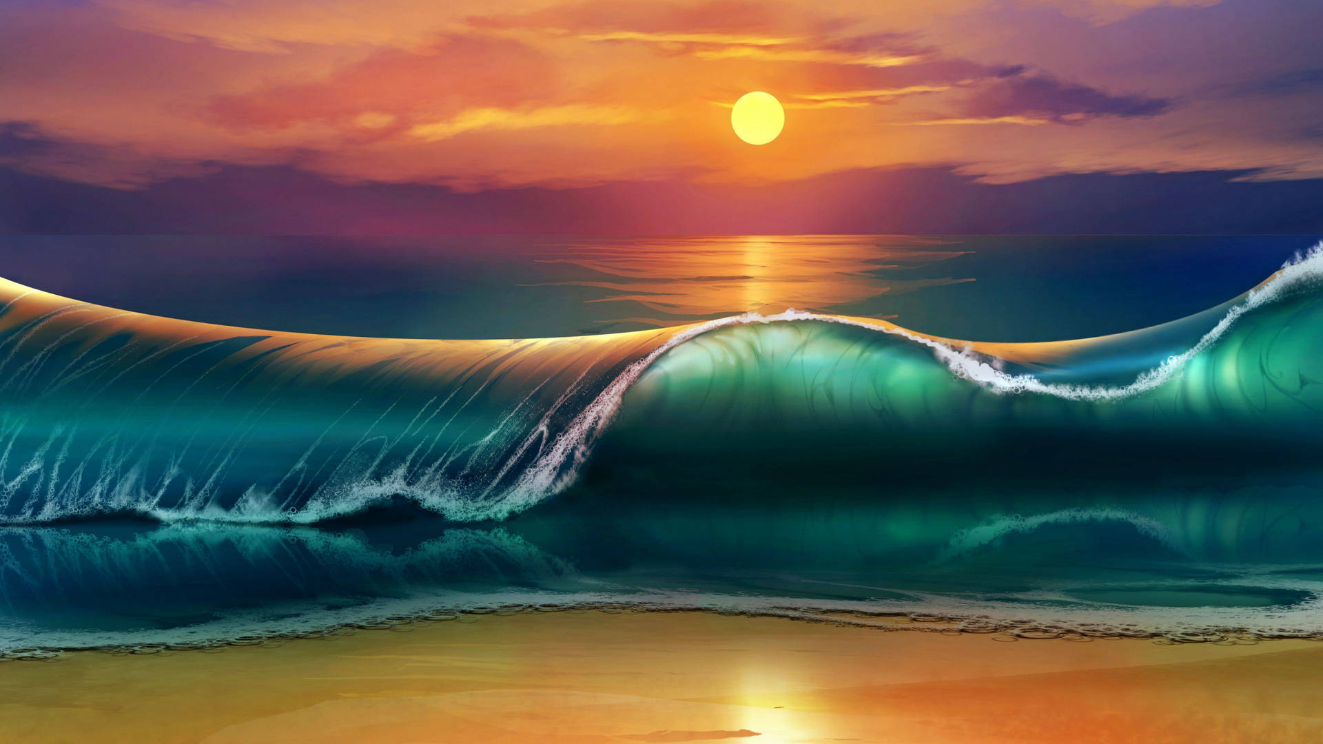 2k Sunset Sea Waves
