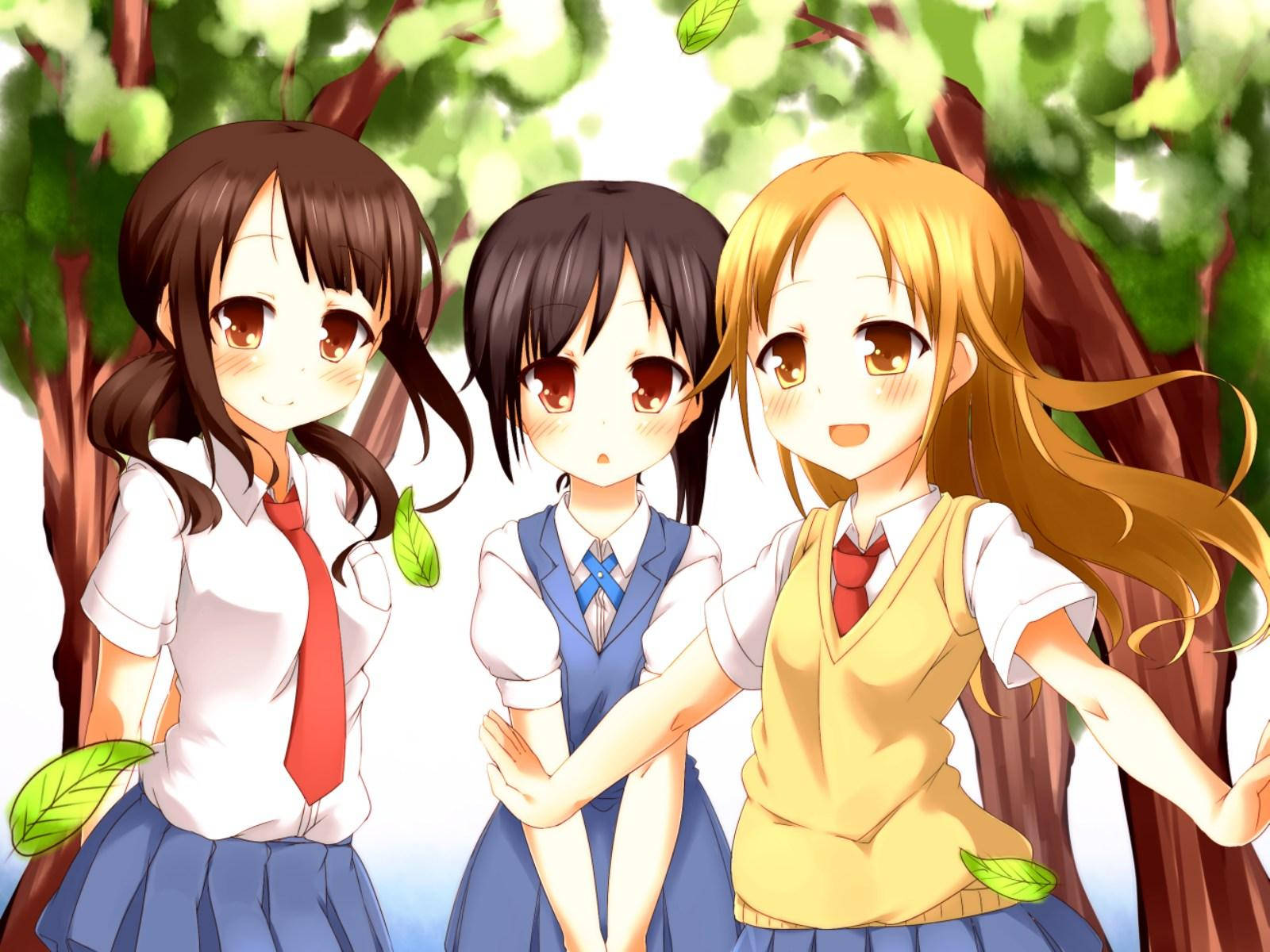 3 Anime Best Friends Donning Uniforms Background