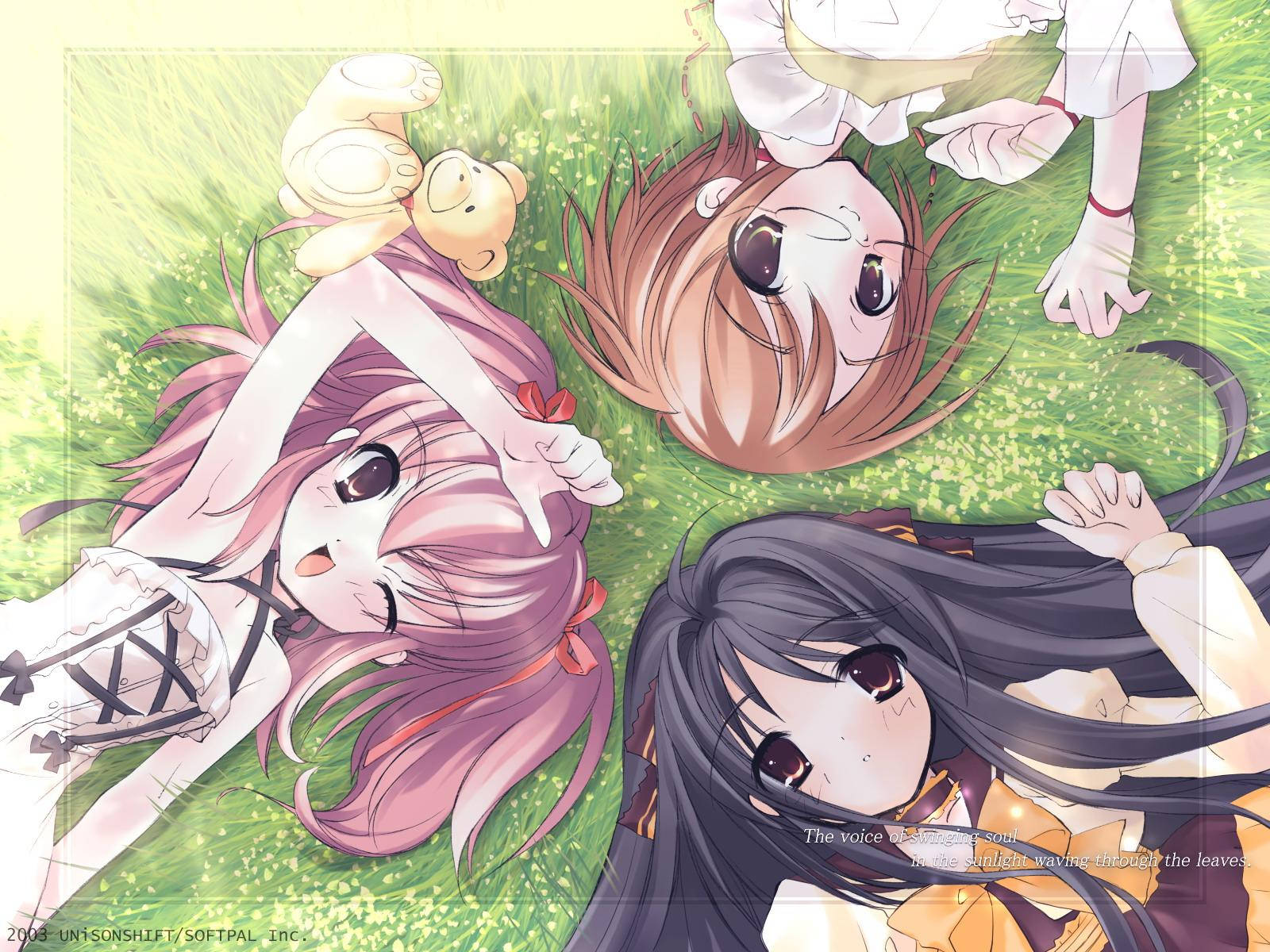 3 Anime Best Friends Lying Background