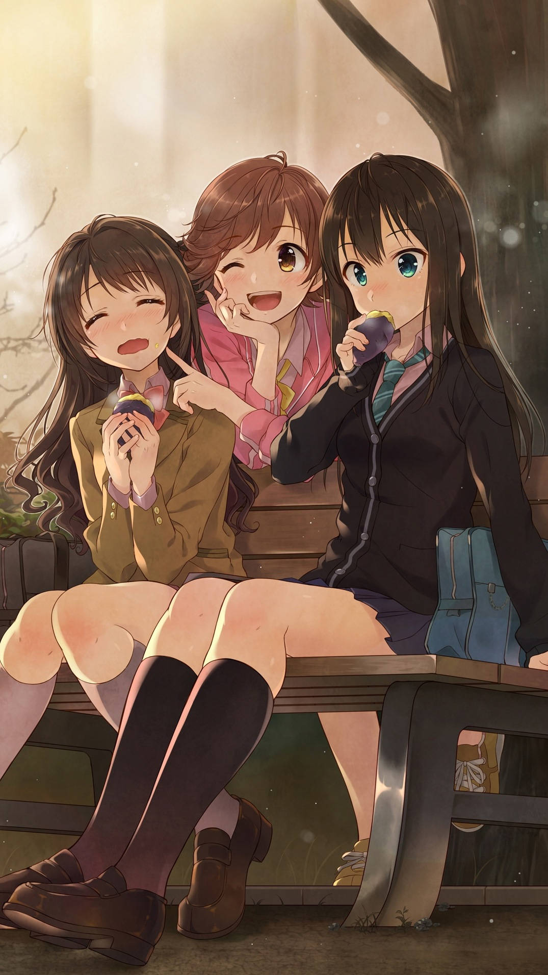 3 Anime Best Friends Sitting Background