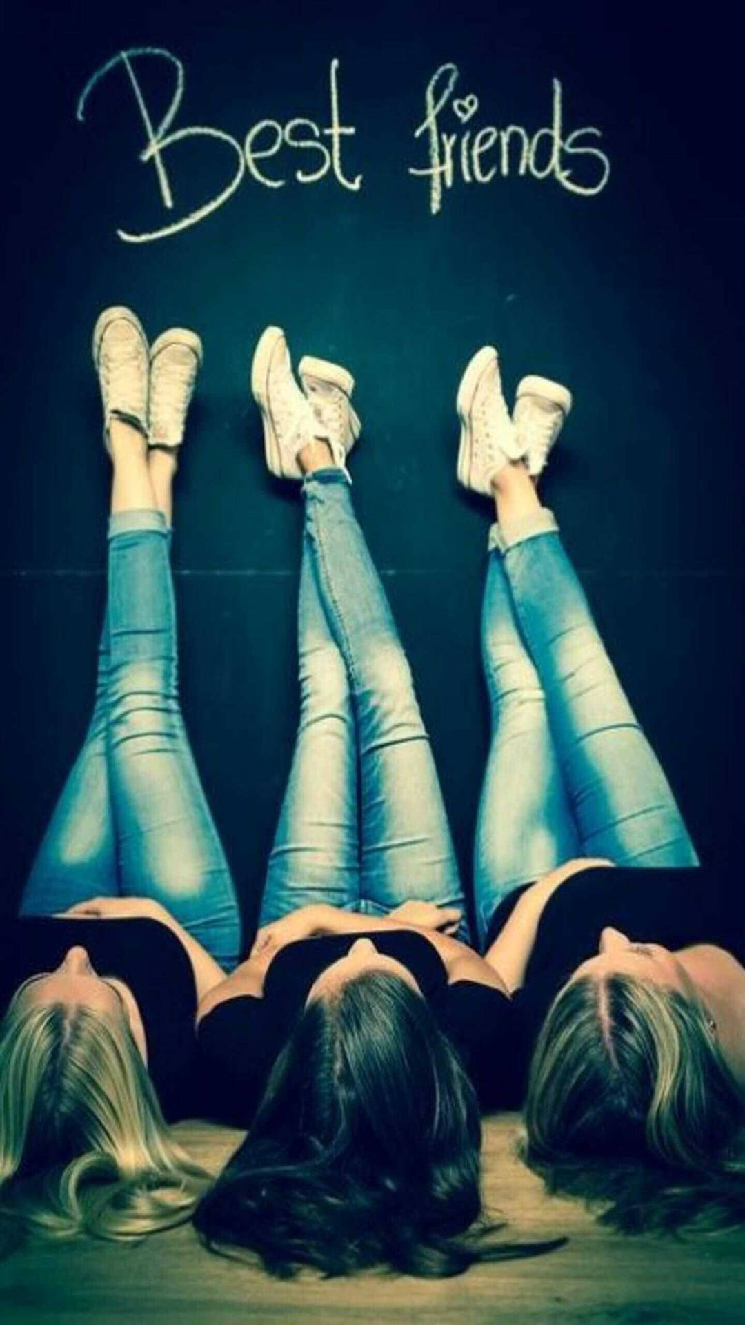 3 Best Friends Feet Leaning On The Wall Background