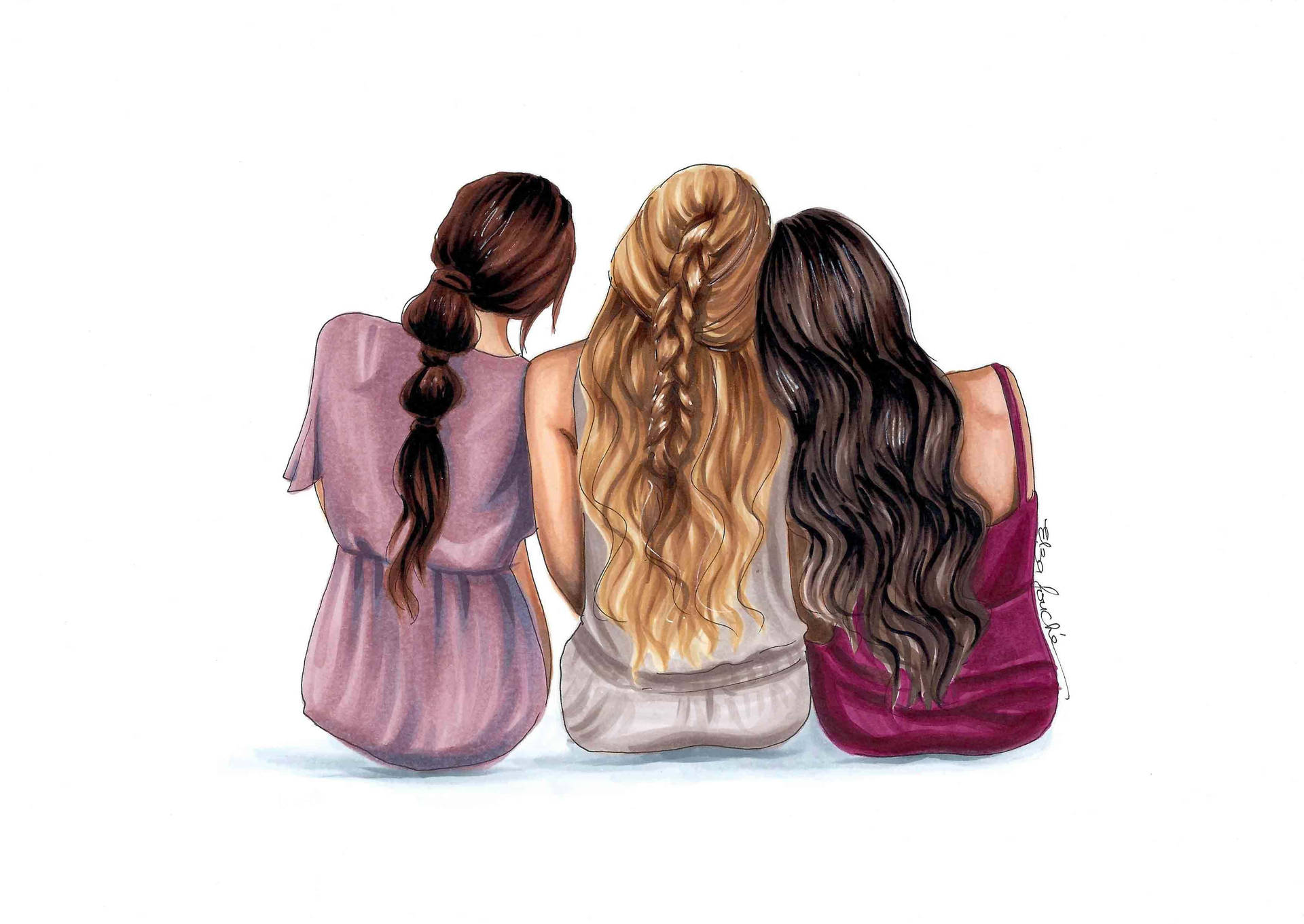 3 Best Friends Seated Back Background