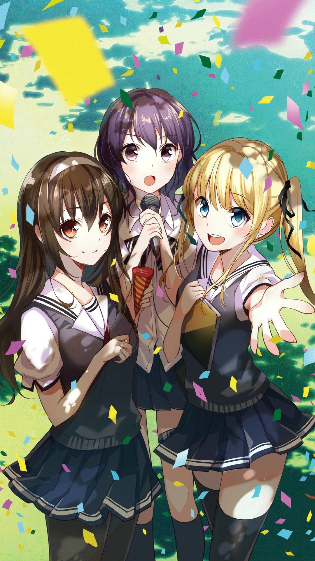 3 Cute Anime Best Friends Background