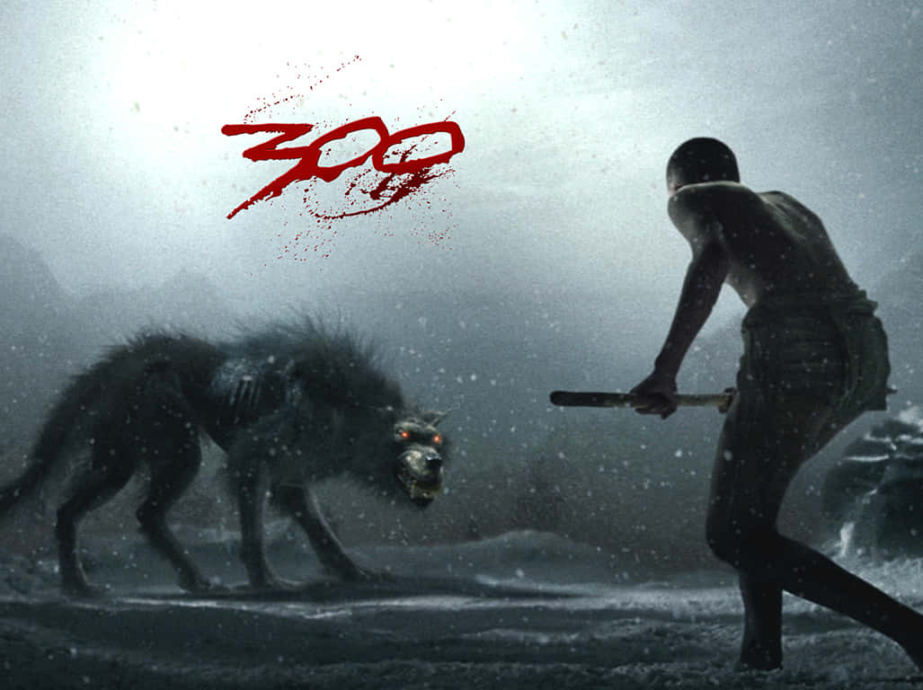 300 Movie Poster With A Furious Wolf Background