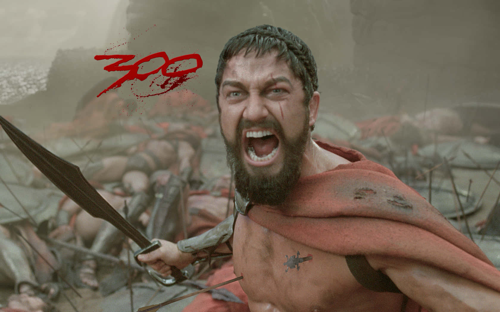 300 Movie Poster With Gerard Butler Background