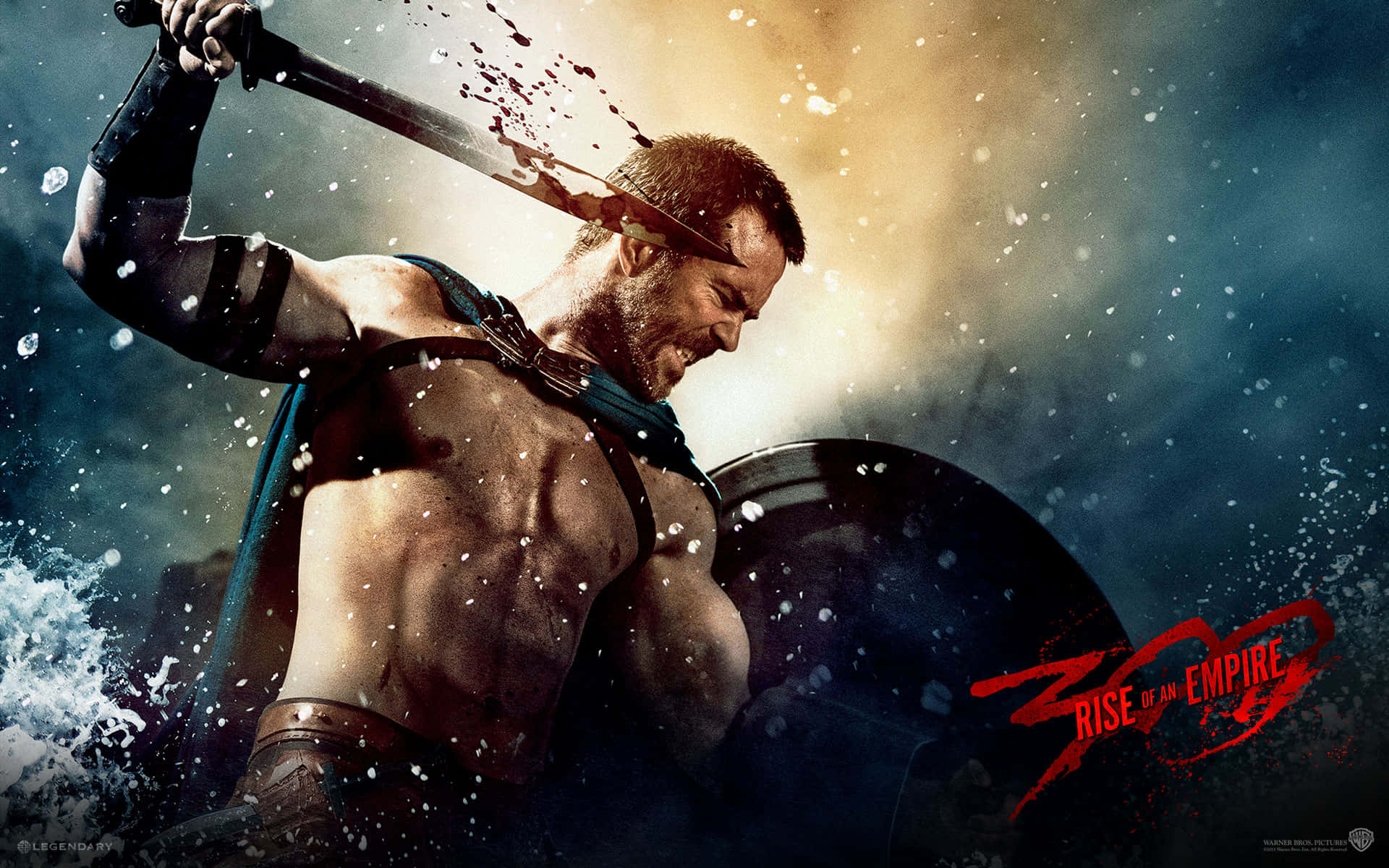 300 Movie Poster With Themistocles And His Bloody Sword Background