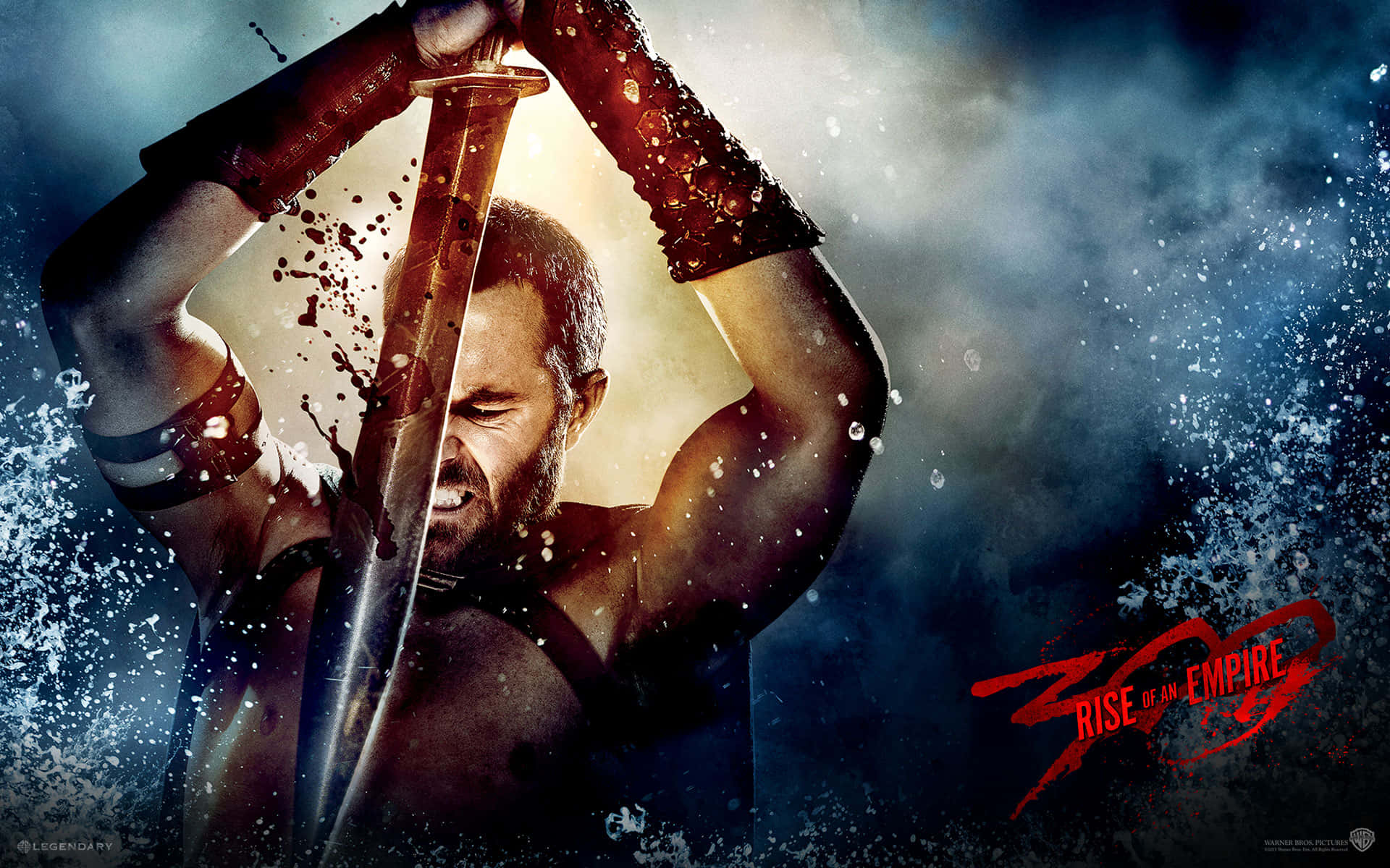 300 Movie Poster With Themistocles Smashing His Sword Background