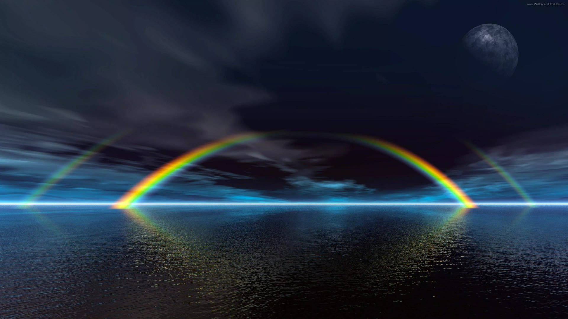 32k Ultra Hd Nature Rainbow Over Sea Background