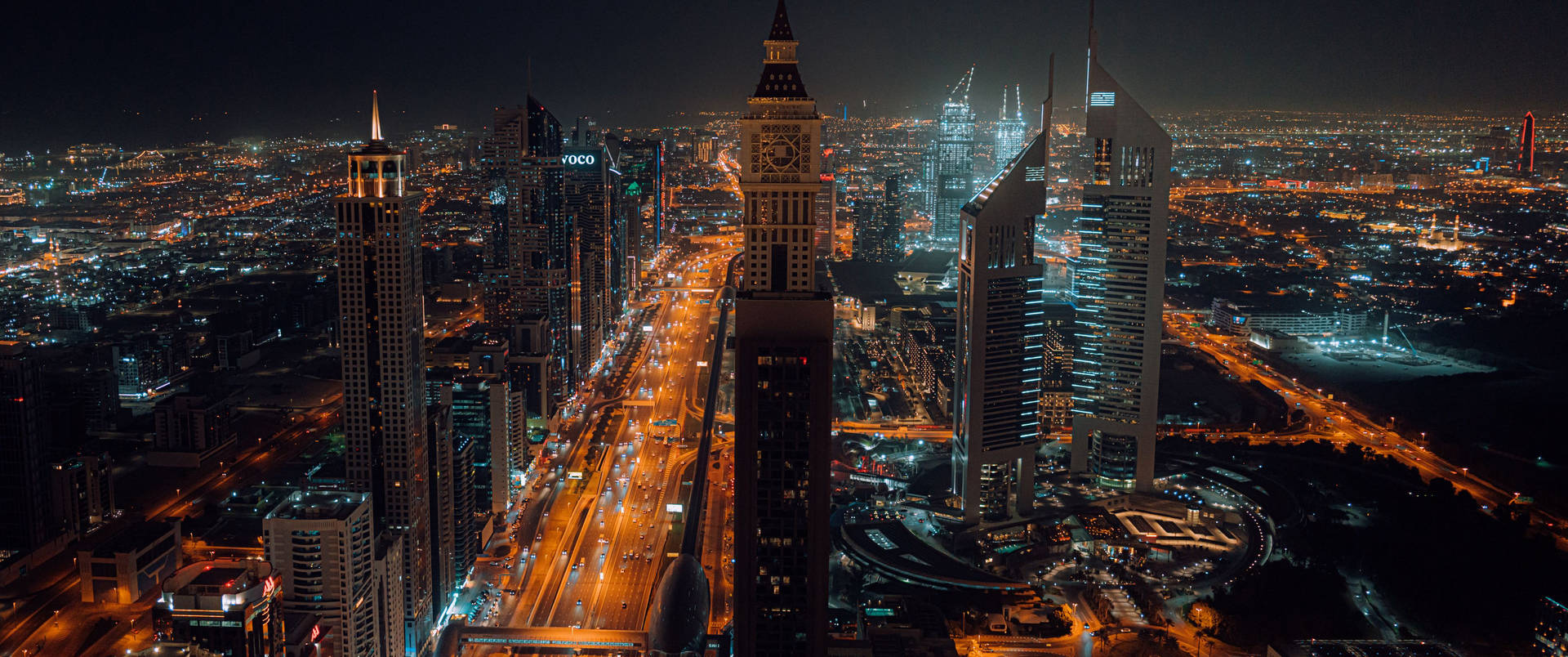 3440x1440 City Dubai Nightscape Background