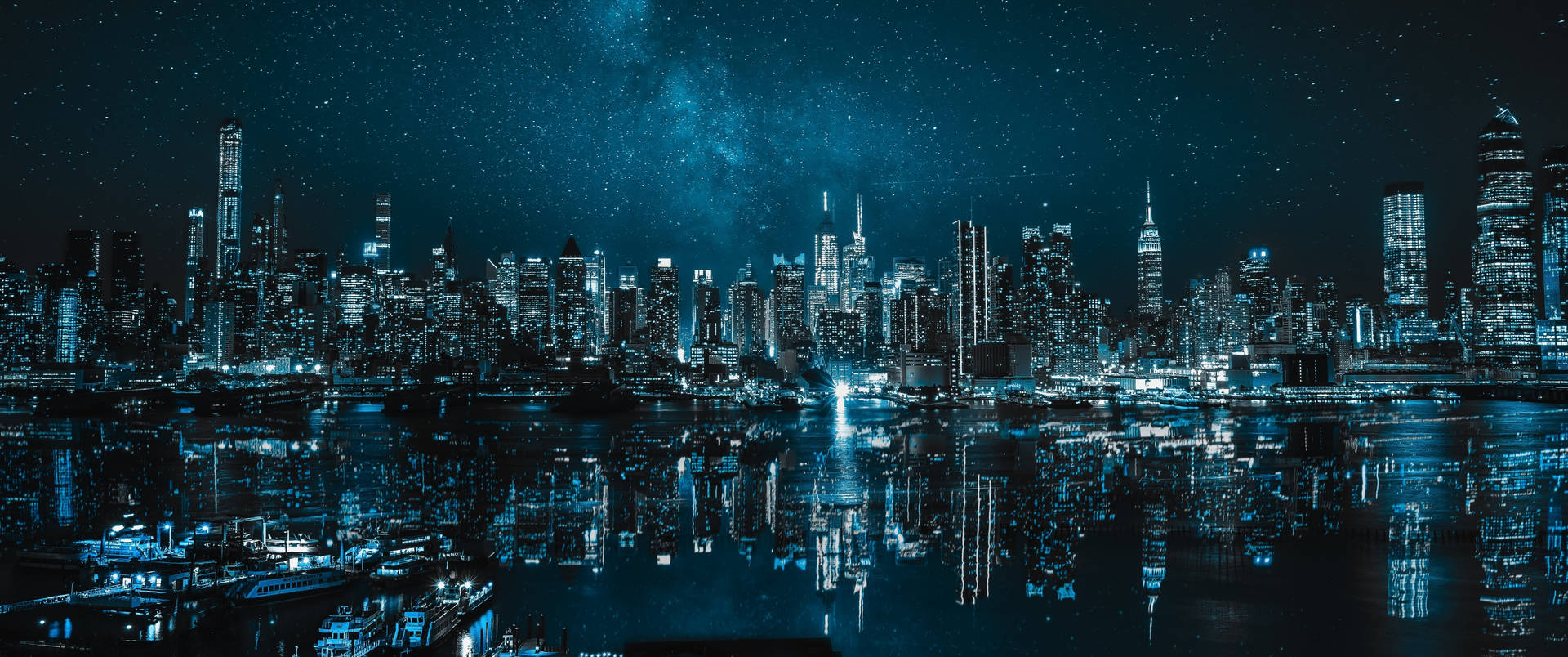 3440x1440 City Of New York Blue Reflection Background