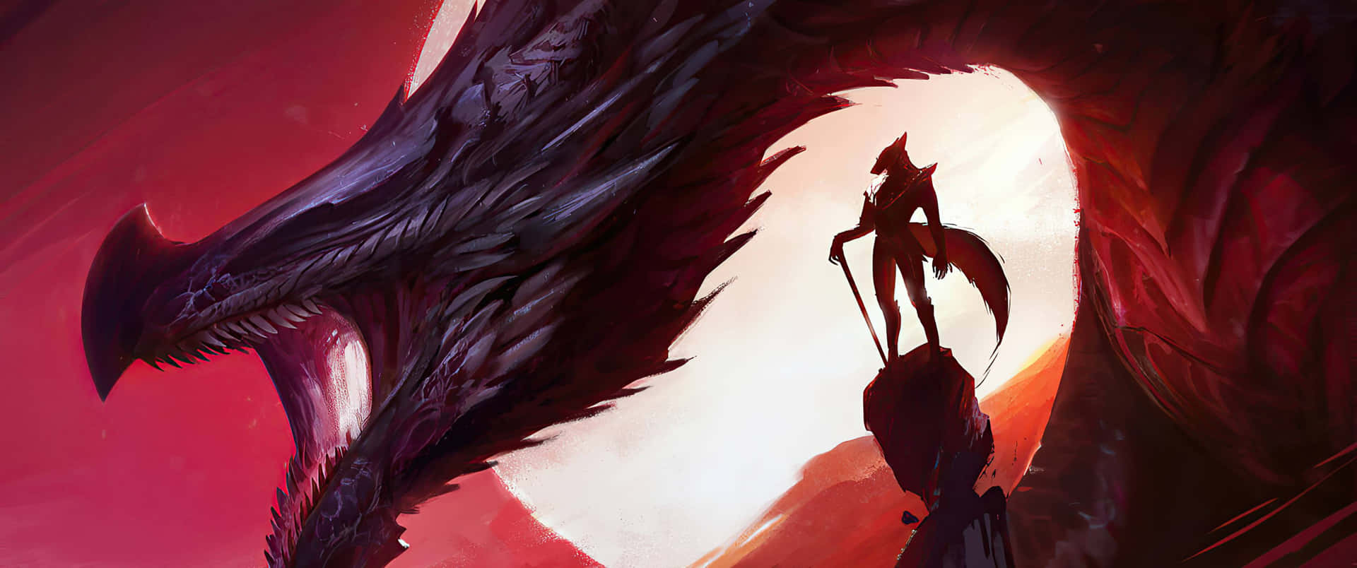 3440x1440 Dragon And Knight Background