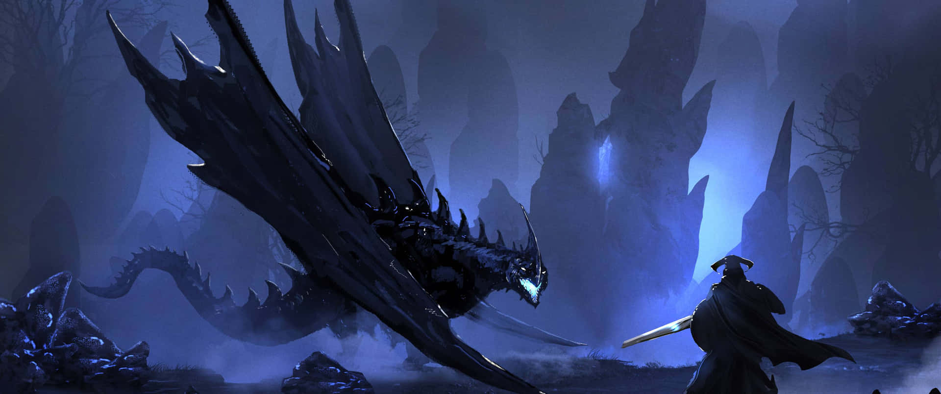 3440x1440 Dragon Blue Aesthetic Cave Background