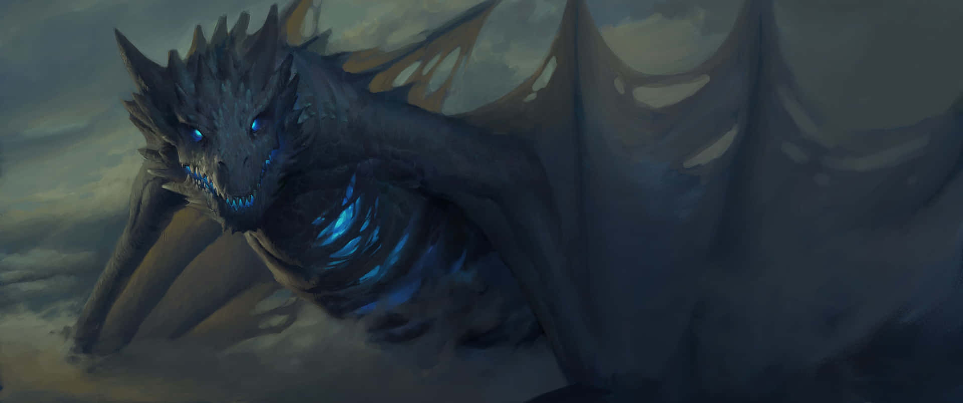 3440x1440 Dragon Blue Aesthetic Glow Background