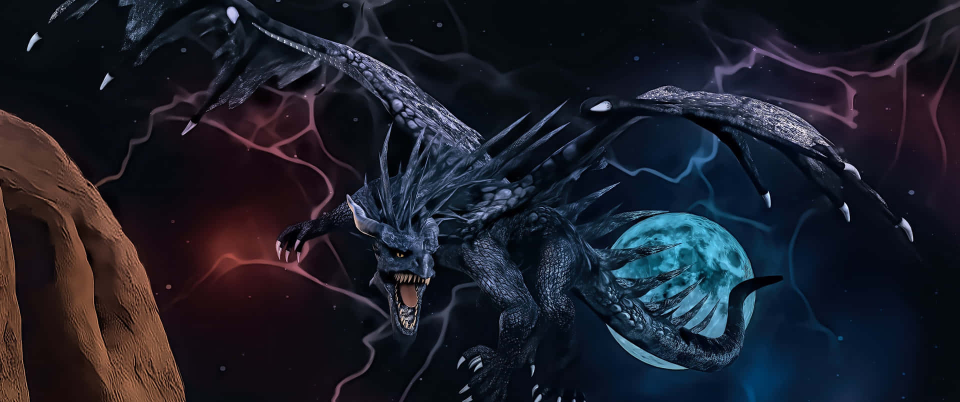 3440x1440 Dragon Blue Moon Background