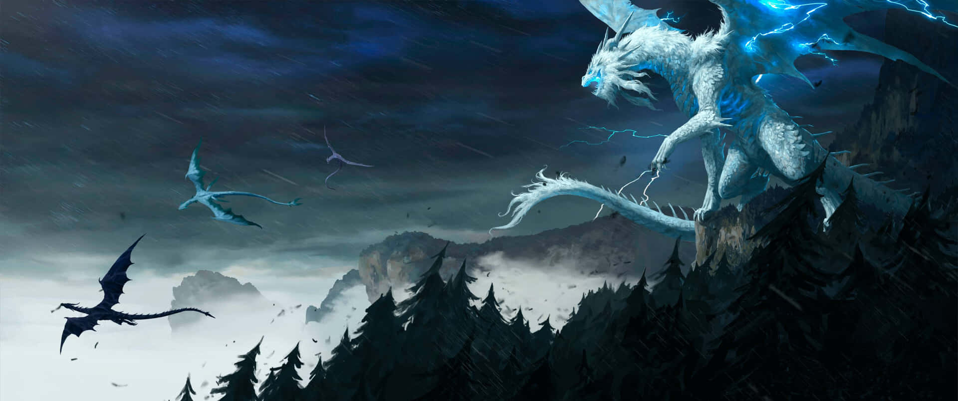 3440x1440 Dragon Flying Over Mountain Background