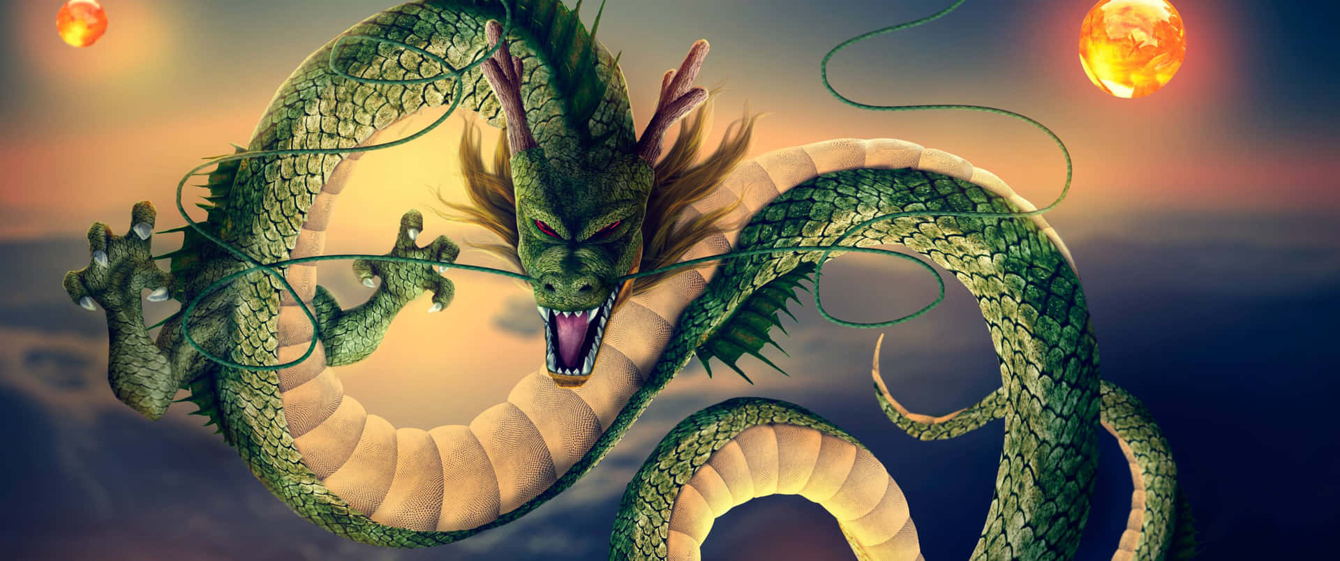 3440x1440 Dragon Green Moon Background