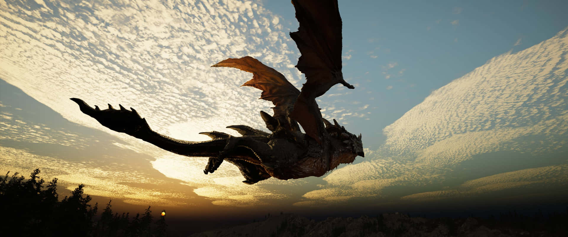 3440x1440 Dragon Sunset Background