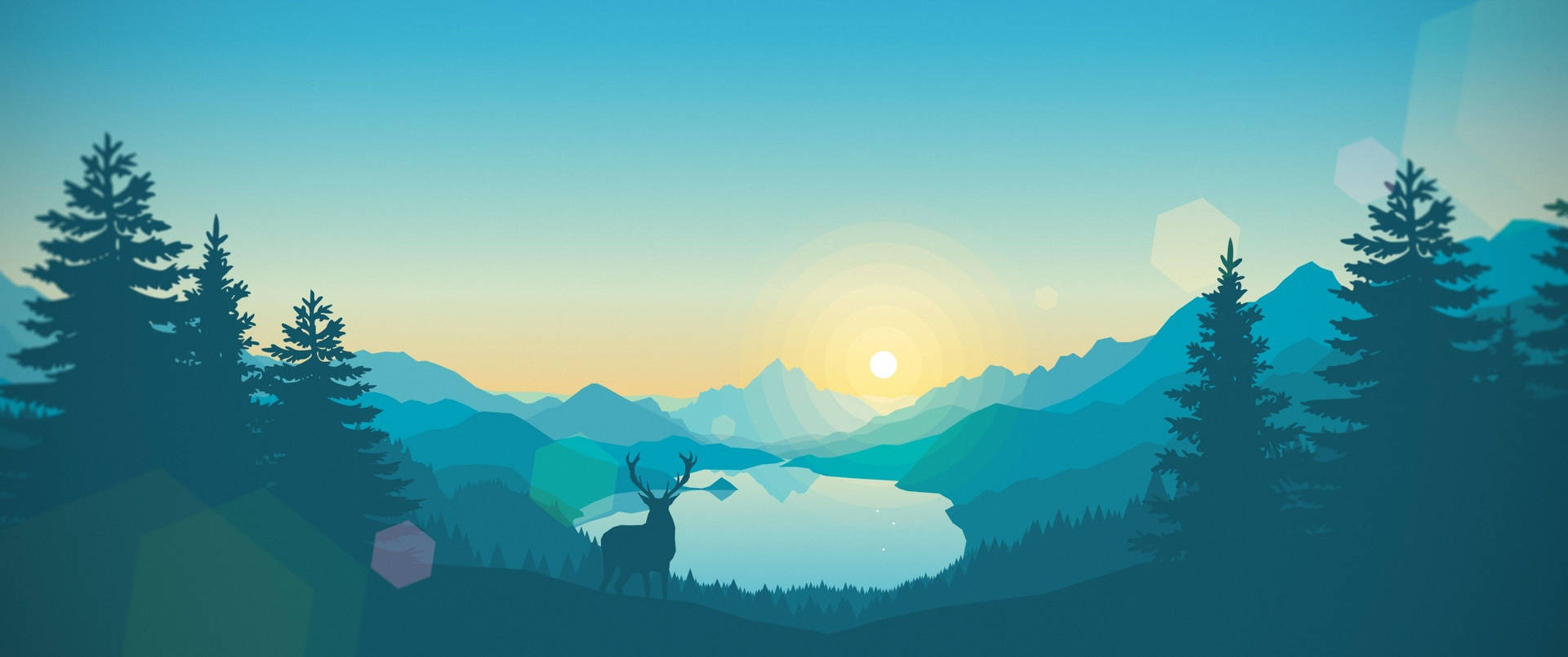 3440x1440 Minimalist Blue Morning Landscape Background
