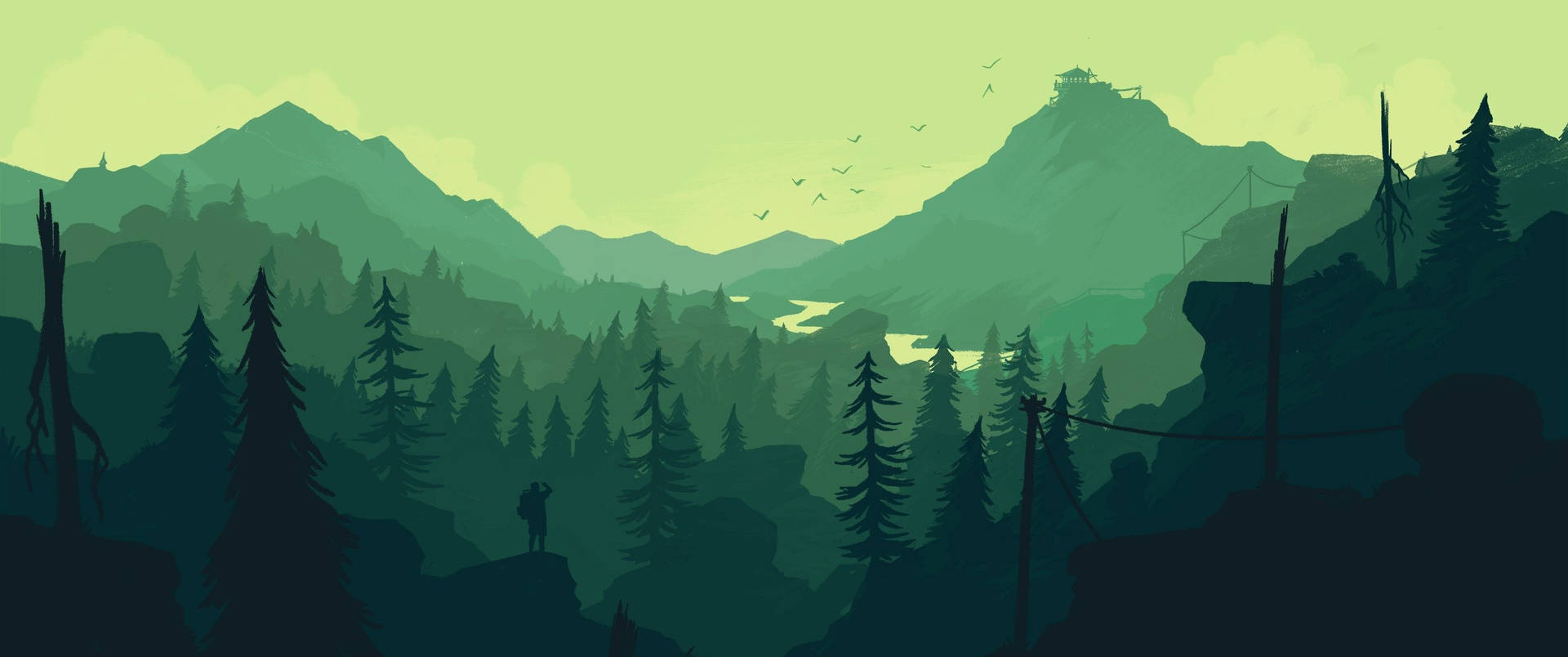 3440x1440 Minimalist Green Mountain Landscape Background
