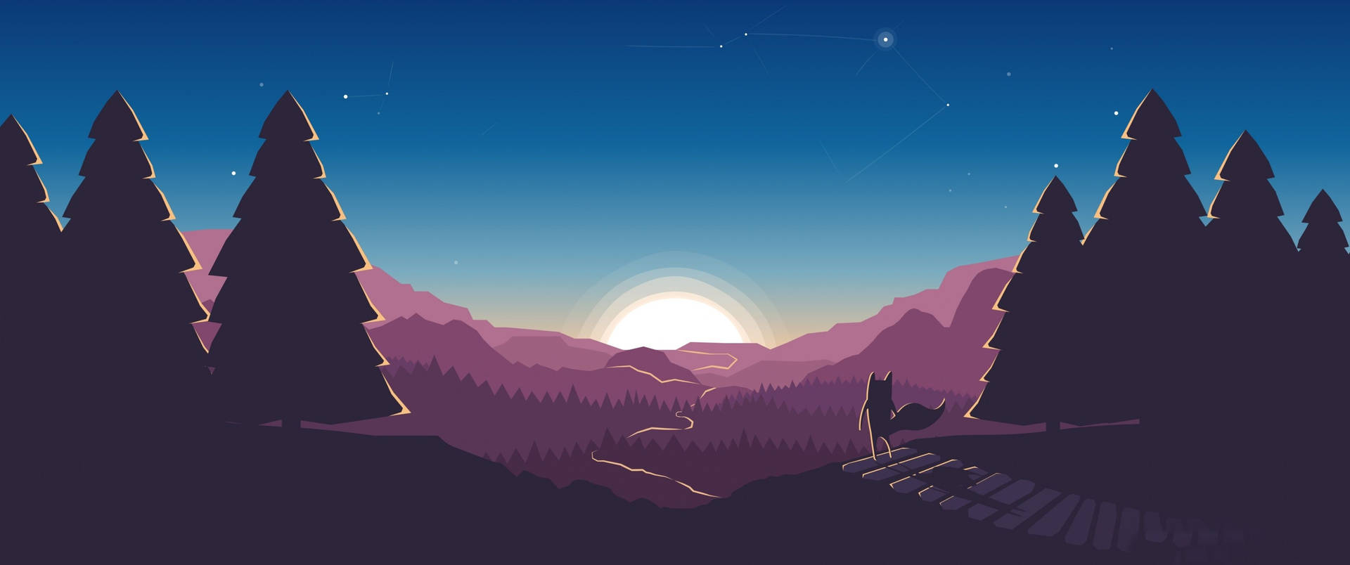 3440x1440 Minimalist Valley Sunrise Background