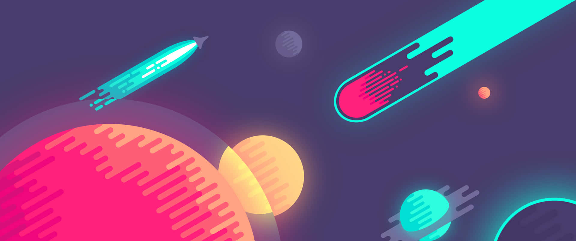 3440x1440 Neon Galaxy Meteors Art Background