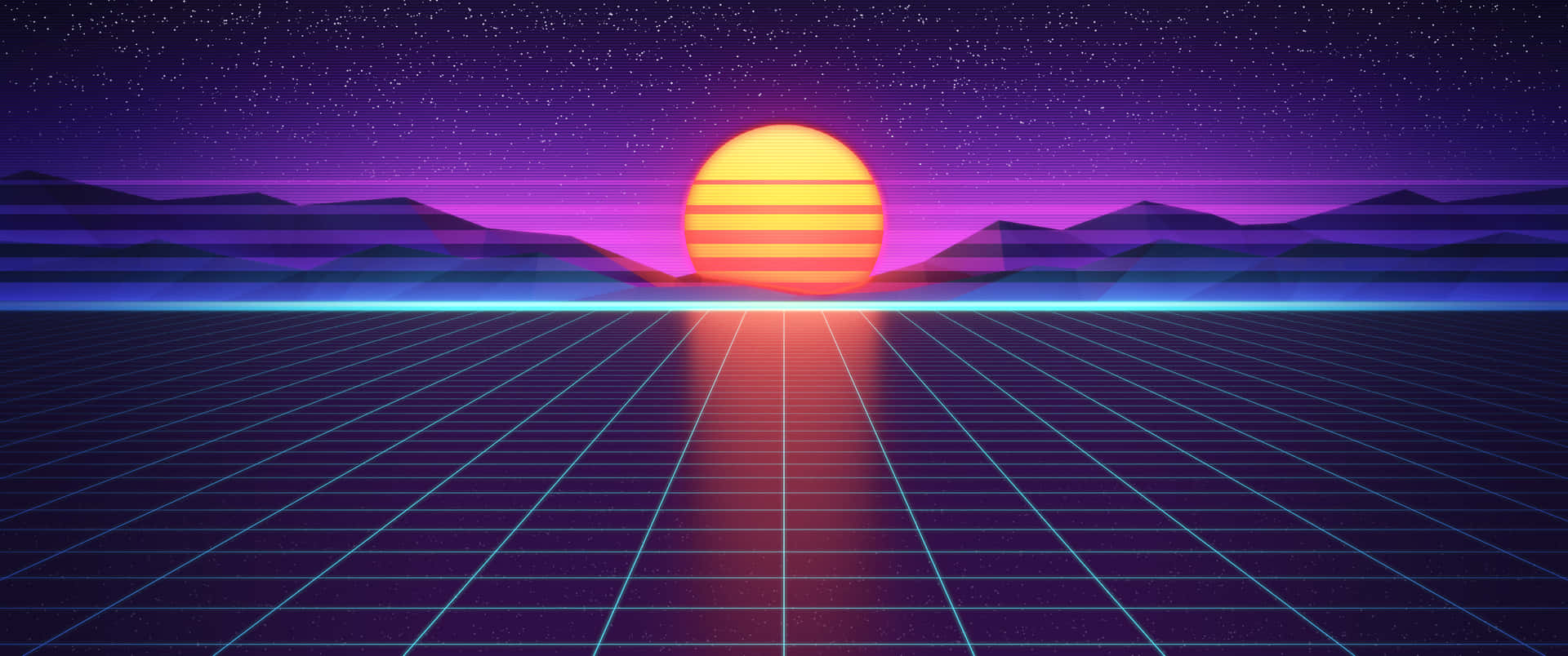 3440x1440 Neon Sunset Gridline Art Background