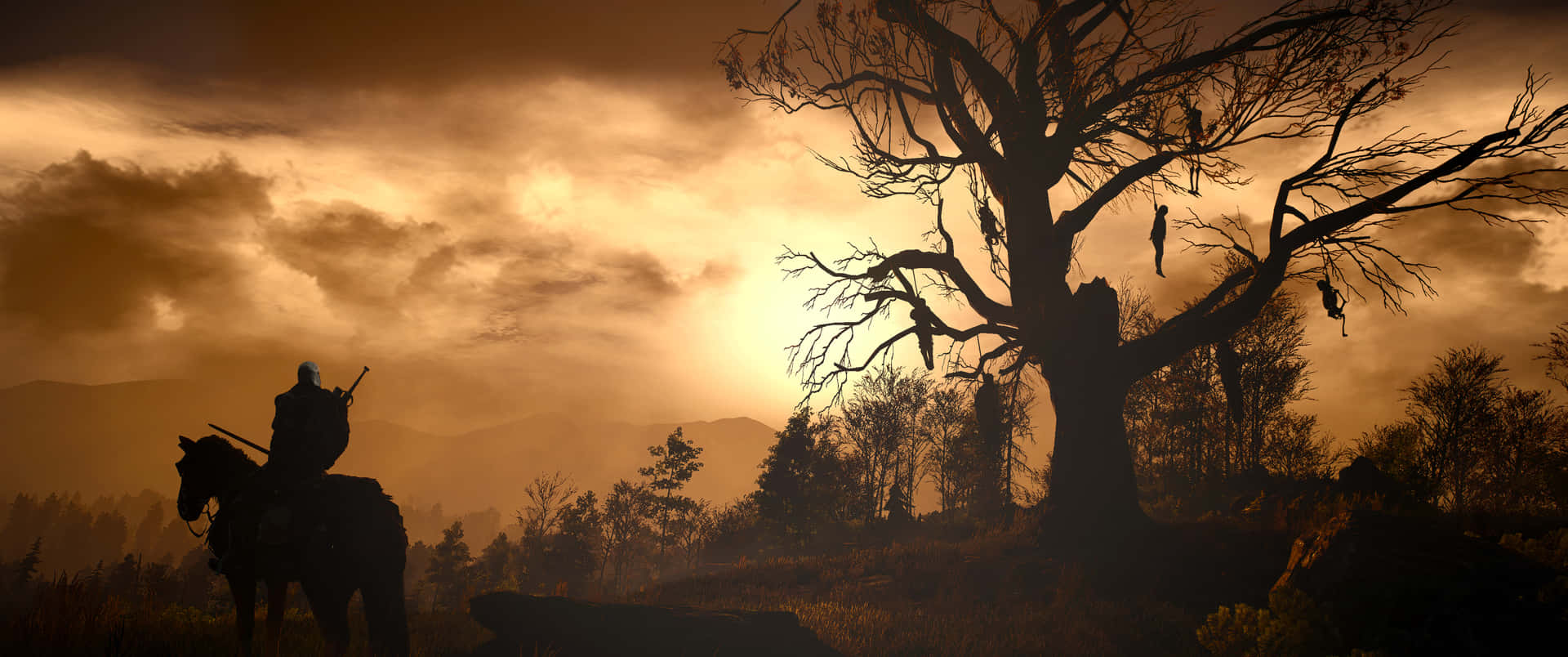 3440x1440 Witcher Geralt By Hanging Tree Background