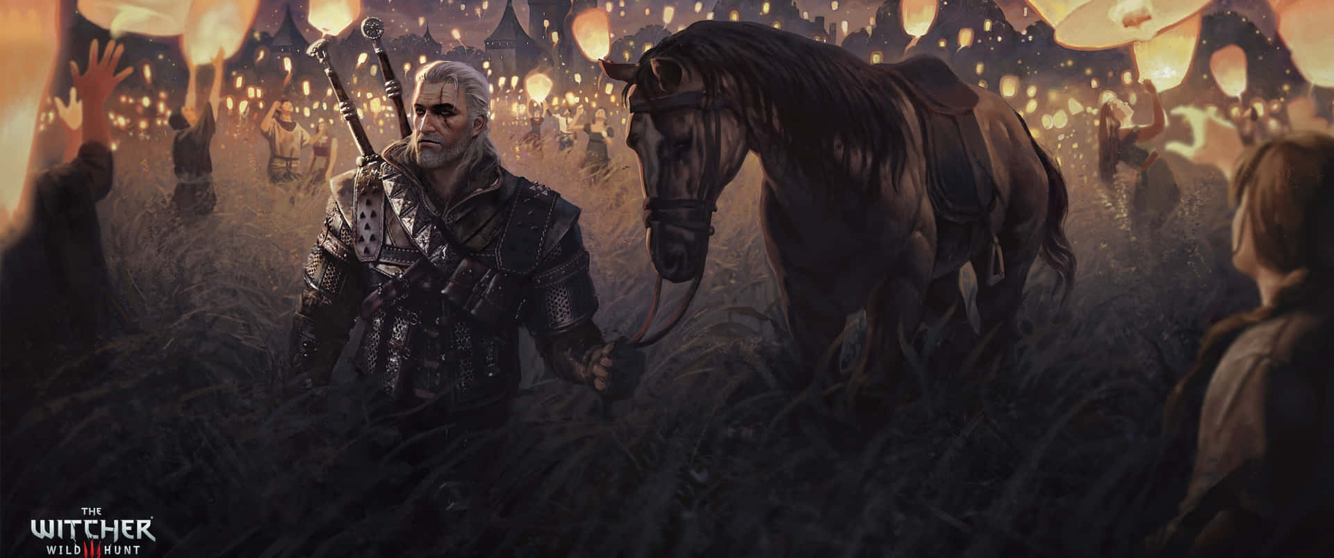 3440x1440 Witcher Geralt Leading His Horse Background