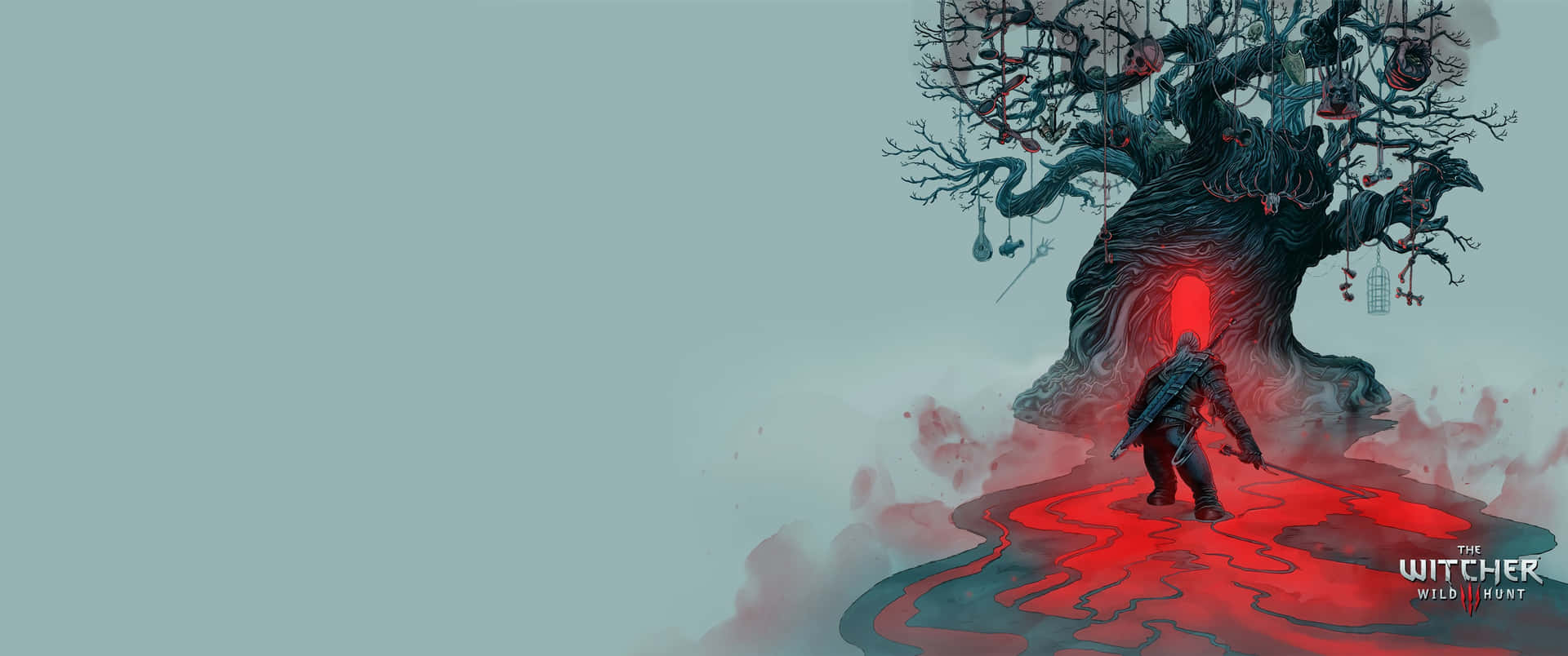 3440x1440 Witcher Glowing Tree Entrance Background