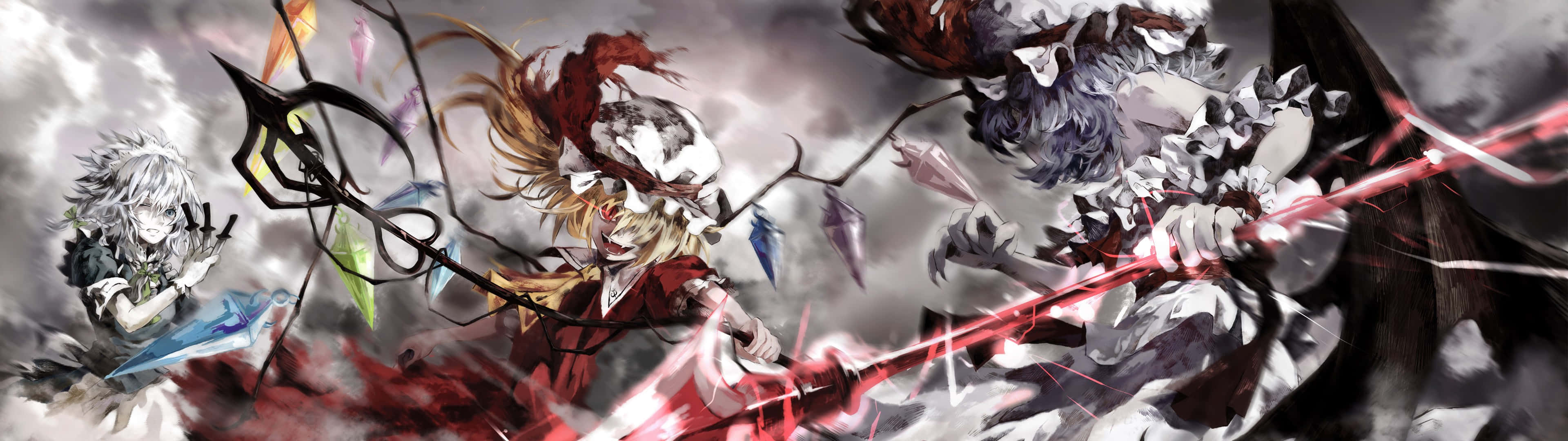 3840 X 1080 Demon Lords Fight Anime Hd Background