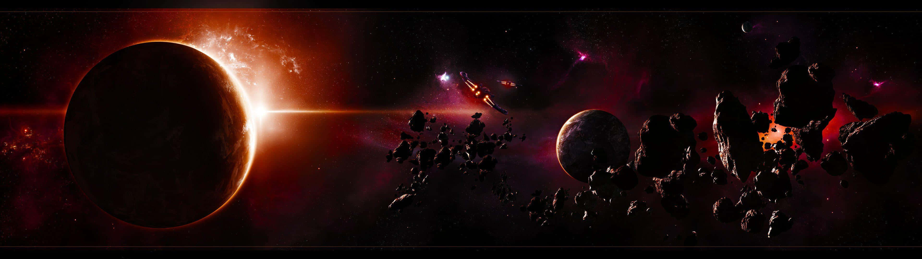 3840 X 1080 Gaming Black And Red Space Background