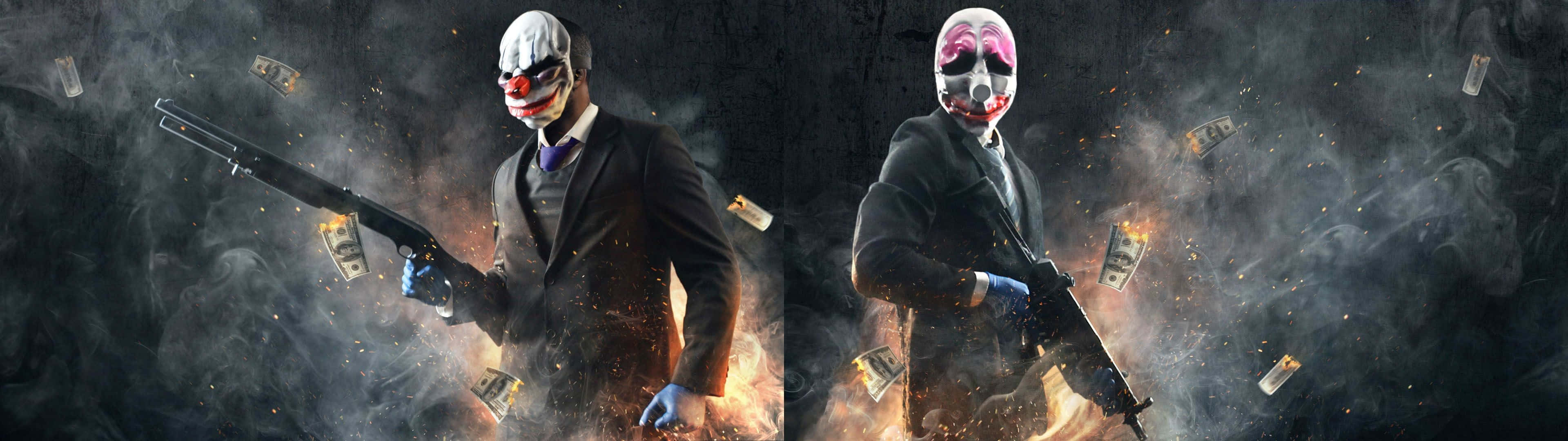 3840 X 1080 Gaming Payday 2 Masks Background