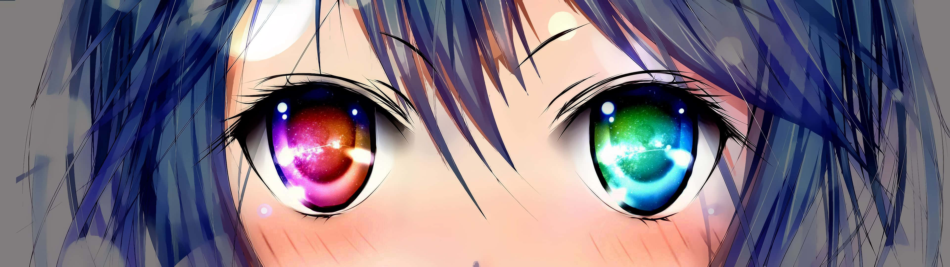 3840 X 1080 Pink Green Eye Anime Hd Background