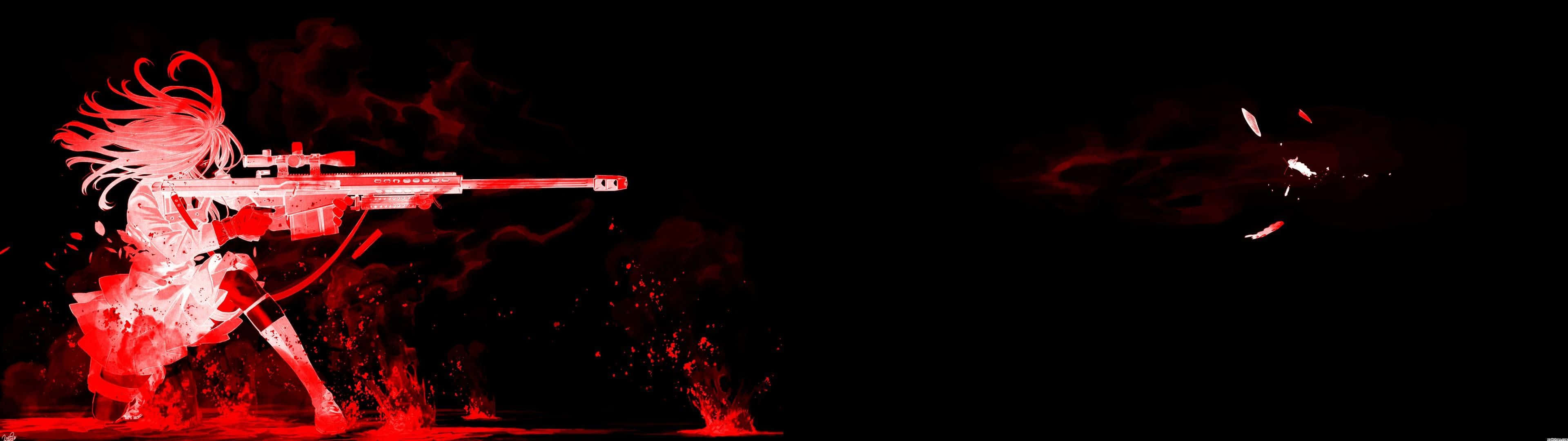 3840 X 1080 Red Shooter Anime Hd Background