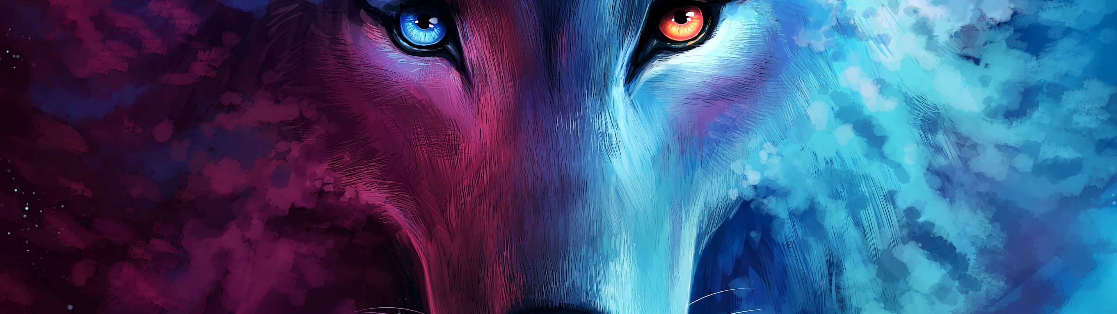 3840x1080 4k Colorful Wolf Background