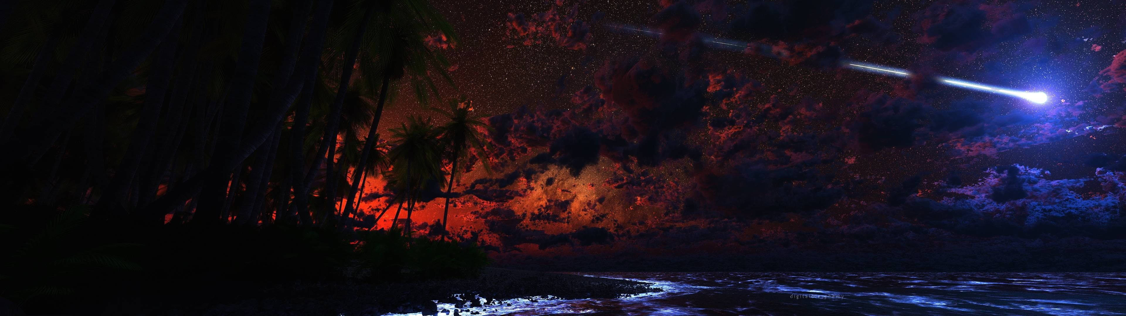 3840x1080 4k Comet And Beach Background