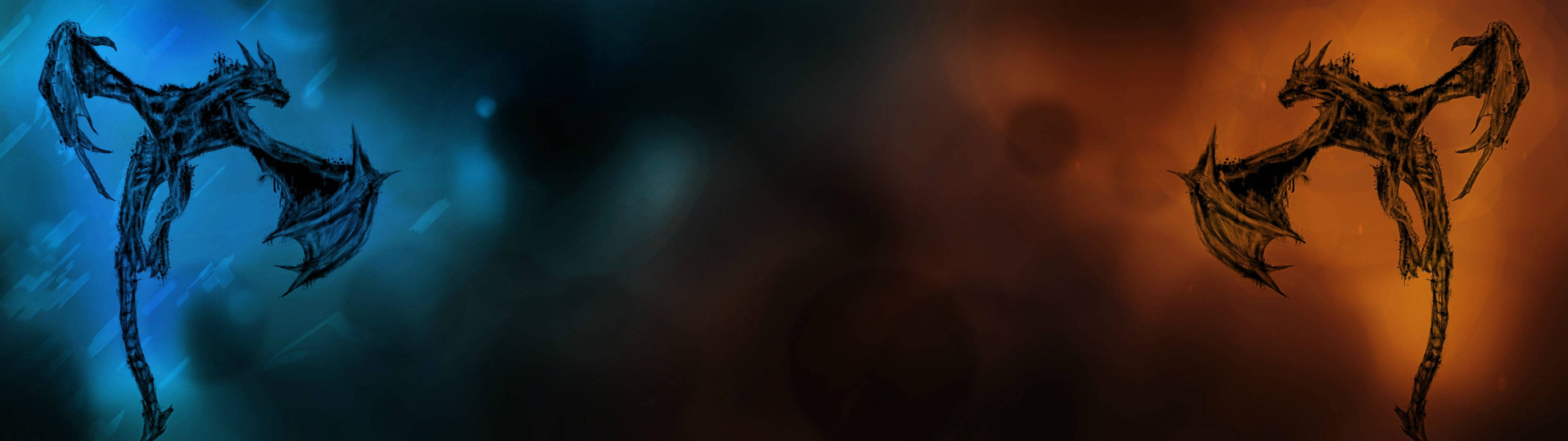 3840x1080 4k Two Dragons Background